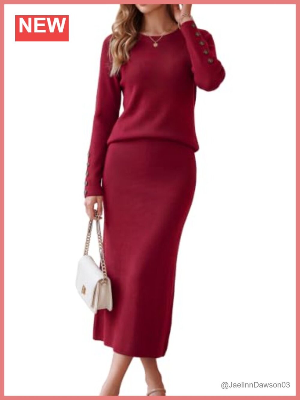 Wool Blend 2 Piece Sweater and Midi Skirt Set Business Lounge Outfit